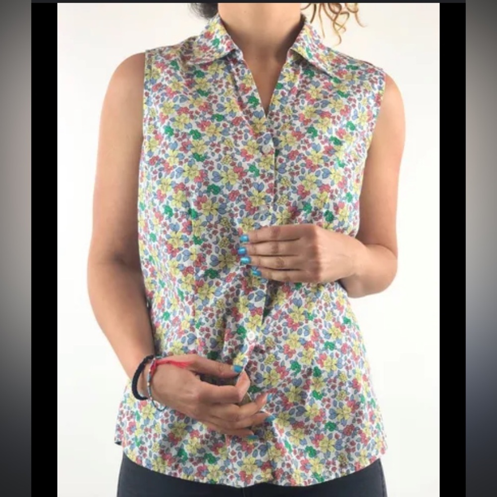 H7 Basic editions shirt Womens L large Floral Sleeveless Button-Up Top - Picture 2 of 7